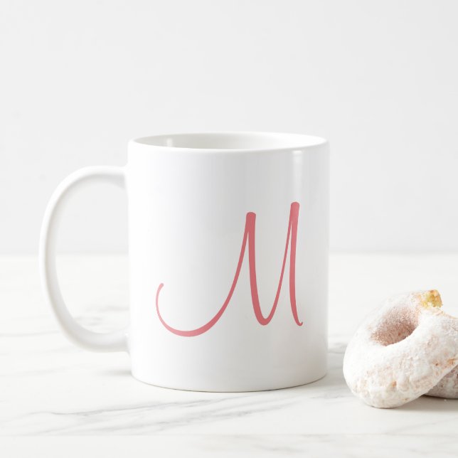 Charisma Red White Modern Elegant Initial Monogram Coffee Mug (With Donut)