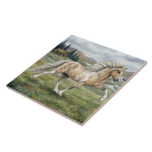 Charismatic Pinto Icelandic Mare watercolor Ceramic Tile