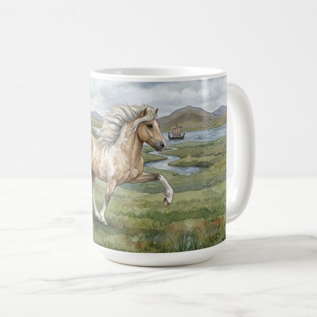 Charismatic Pinto Icelandic Mare watercolor Coffee Mug (Front Right)