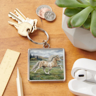 Charismatic Pinto Icelandic Mare watercolor Key Ring