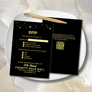 Charity Fundraiser Gala Event Black Gold RSVP Card