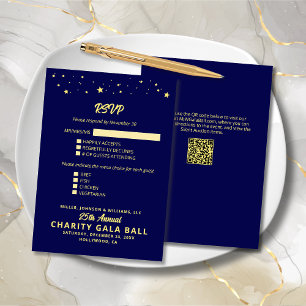 Charity Fundraiser Gala Event Navy Blue Gold RSVP Card