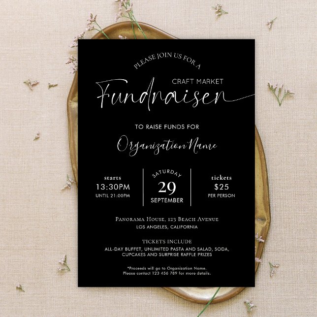 Charity Fundraiser Logo Minimalist Black & White Invitation (Creator Uploaded)