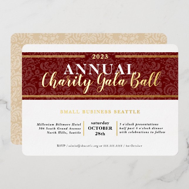 CHARITY GALA BALL elegant event burgundy red gold (Front/Back)