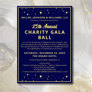 Charity Gala Ball Silent Auction Elegant Blue Gold Invitation