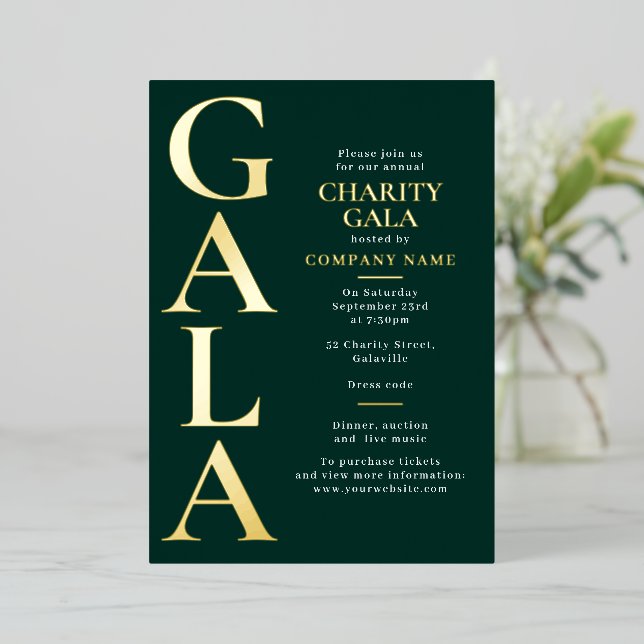 Charity Gala Template Fundraising Event Green Gold (Standing Front)