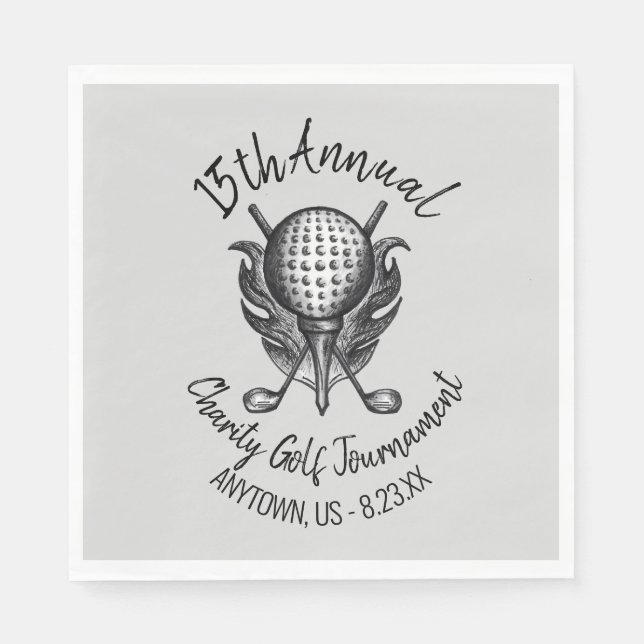 Charity Golf Tournament Ball Tee Clubs Course Napkin (Front)