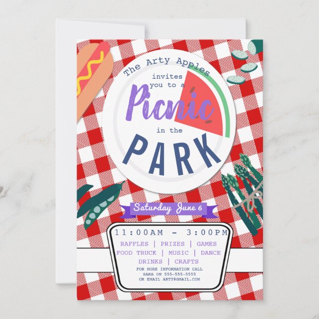 Charity picnic fundraiser PTA PTO birthday Invitation (Front)