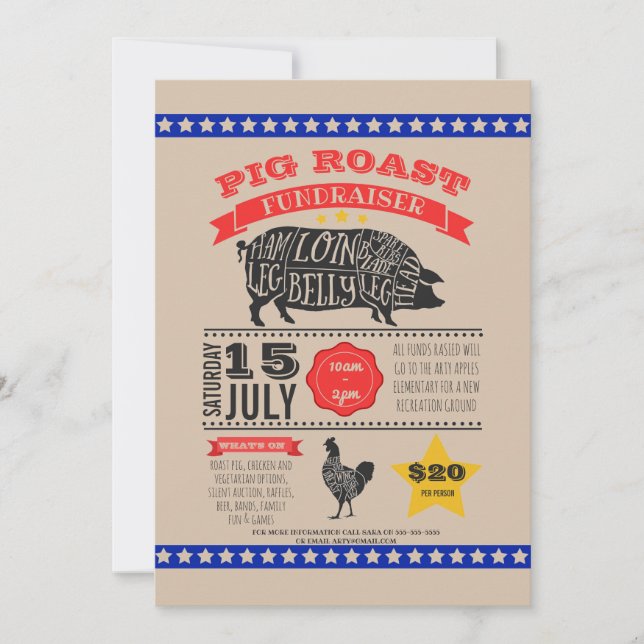 Charity pig roast fundraiser PTA PTO birthday Invitation (Front)