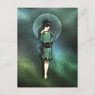 Charla - 1920s Fashion in Sage, Green and Aqua Postcard