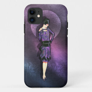 Charla - 1920s Fashion in Steel Blue and Purple iPhone 11 Case