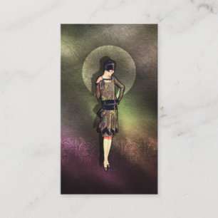 Charla - 1920s Fashion in Taupe, Brown & Yellow Business Card