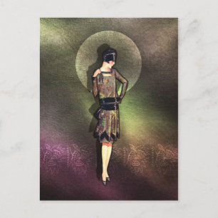 Charla - 1920s Fashion in Taupe, Brown & Yellow Postcard