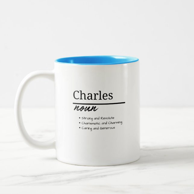 Charles, Boy Personalised Name Definition Two-Tone Coffee Mug (Left)