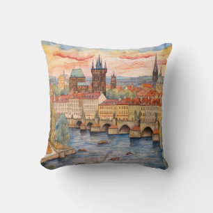 Charles Bridge and Old Town Skyline Cushion