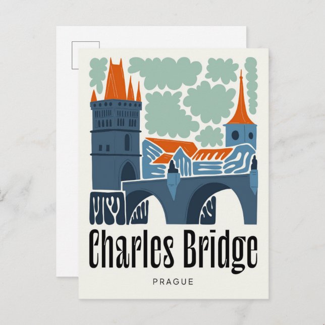 Charles Bridge Prague Czech abstract travel floral Postcard (Front/Back)