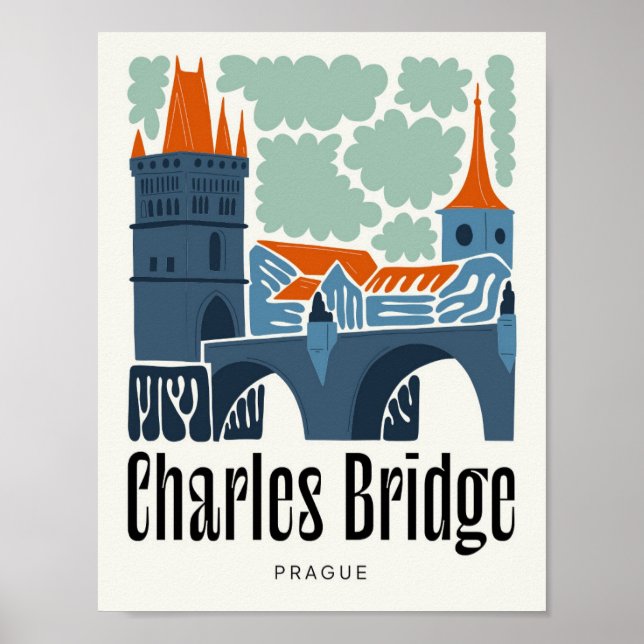 Charles Bridge Prague Czech abstract travel floral Poster (Front)