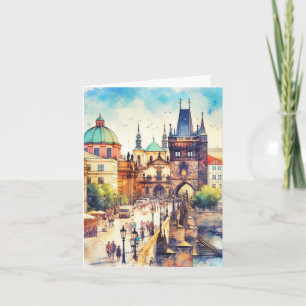 Charles Bridge Prauge Czech Republic Watercolor Card