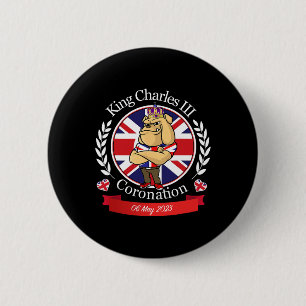 Charles Coronation English Bulldog In A Crown 6 Cm Round Badge