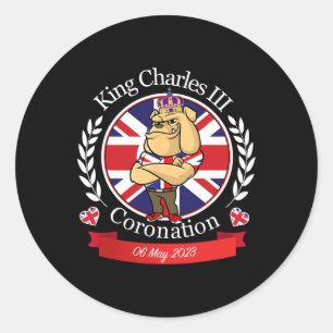 Charles Coronation English Bulldog In A Crown  Classic Round Sticker