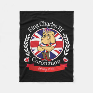 Charles Coronation English Bulldog In A Crown Fleece Blanket