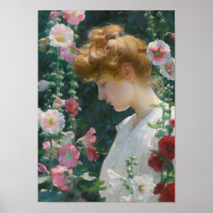 Charles Courtney Curran Hollyhocks and Sunlight Poster