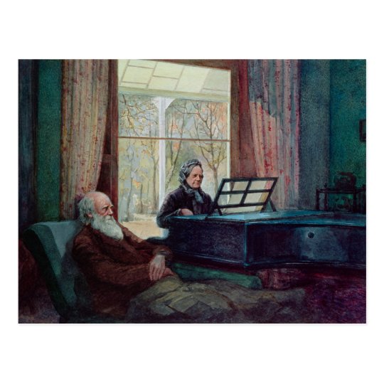 Charles Darwin and his wife at the Piano Postcard