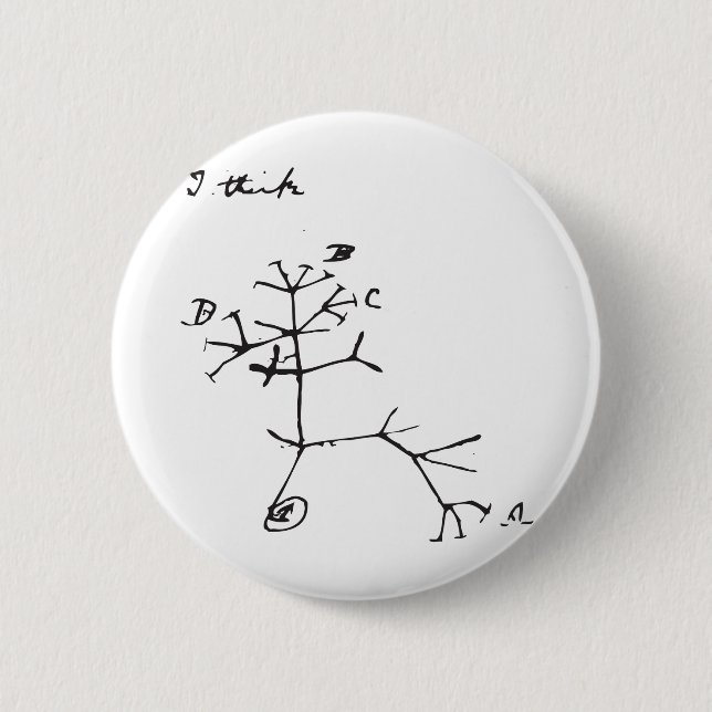 Charles Darwin - I Think (Black) 6 Cm Round Badge (Front)