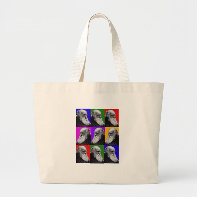 Charles Darwin Pop Art Gifts for All Ages Large Tote Bag (Front)