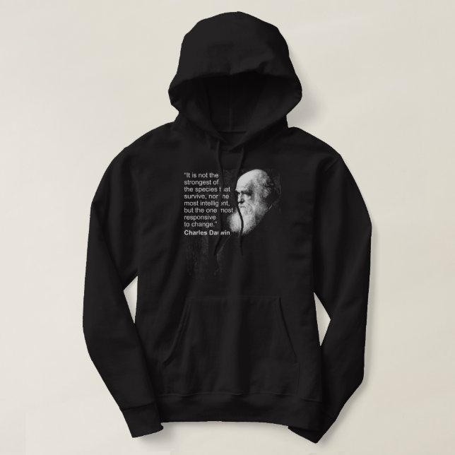 Charles Darwin Portrait quote Evolution Atheist gi Hoodie (Design Front)