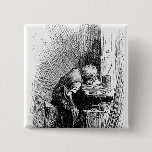 Charles Dickens at the Blacking Factory an 15 Cm Square Badge