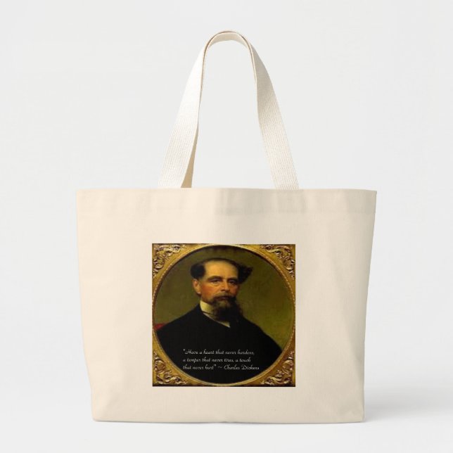 Charles Dickens & Heartfelt Quote Large Tote Bag (Front)