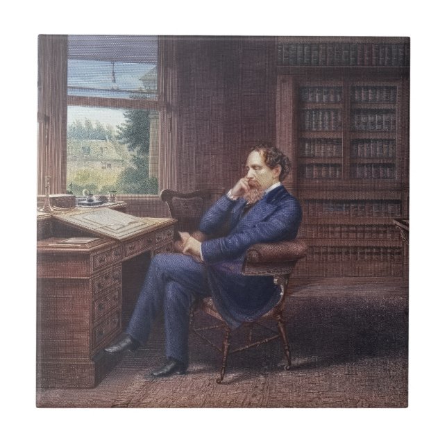 Charles Dickens in His Study Ceramic Tile (Front)