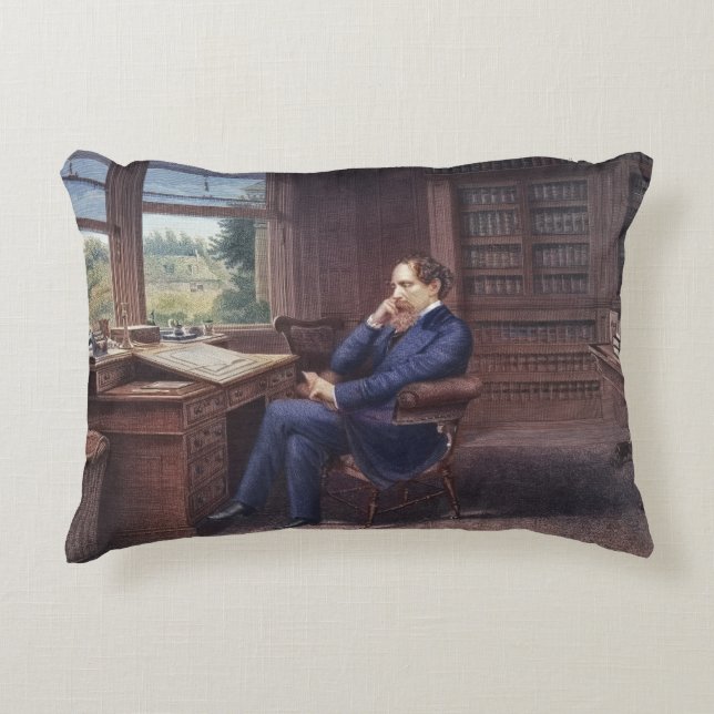 Charles Dickens in His Study Decorative Cushion (Front)