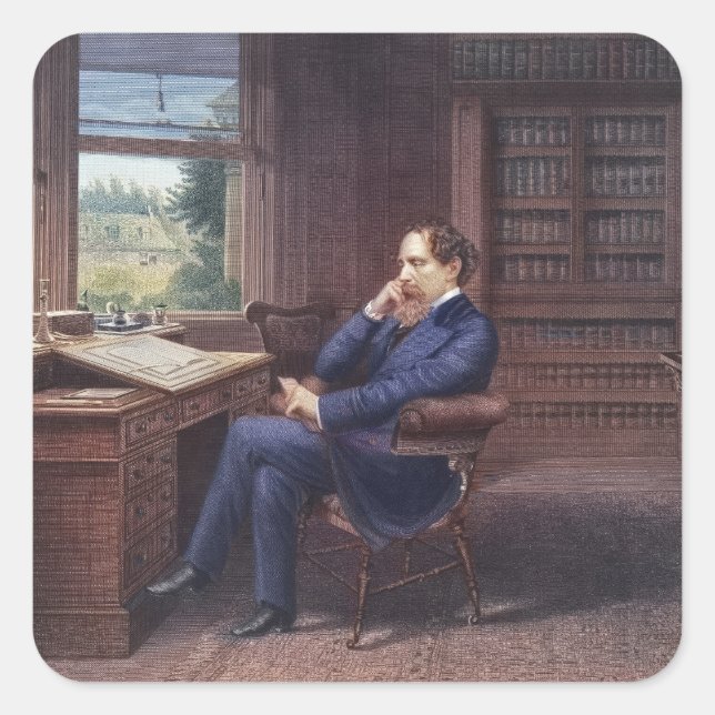 Charles Dickens in His Study Square Sticker (Front)