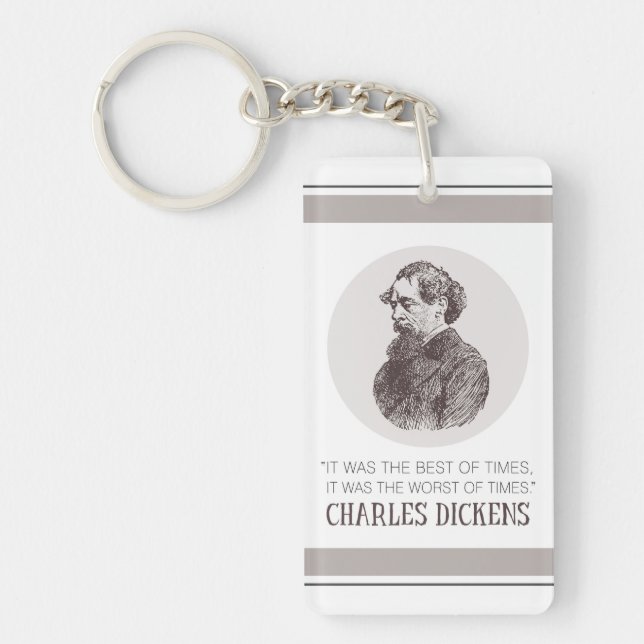 Charles Dickens Portrait and Quote Key Ring (Front)