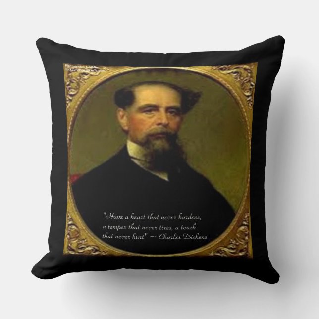 Charles Dickens & Quote Cotton Throw Pillow (Front)
