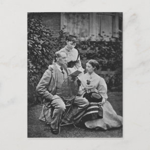 Charles Dickens with two of his daughters Postcard