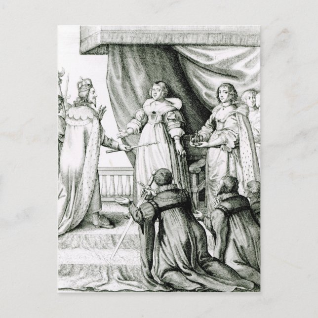Charles I being given the sceptre and crown Postcard (Front)