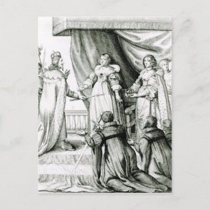 Charles I being given the sceptre and crown Postcard