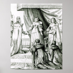 Charles I being given the sceptre and crown Poster