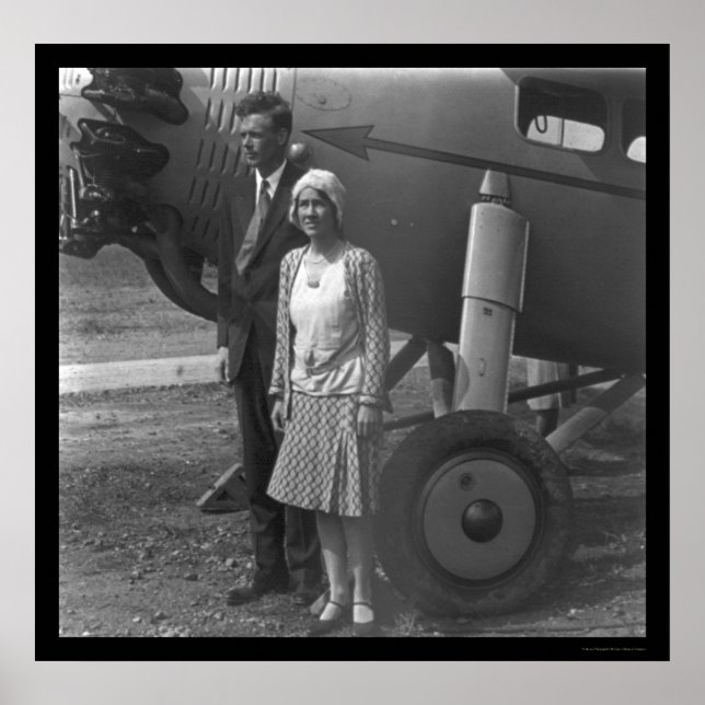 Charles Lindbergh and Wife next to Aeroplane 1929 Poster (Front)