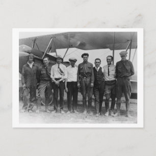 Charles Lindbergh with 7 men, including Postcard