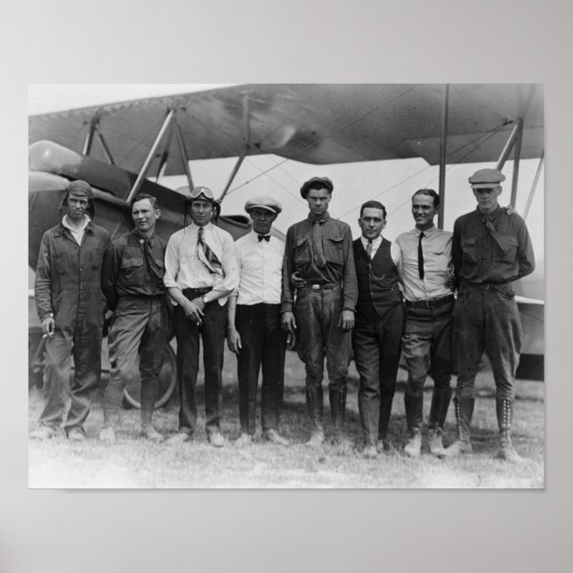 Charles Lindbergh with 7 men, including Poster (Front)