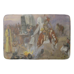Charles M Russell - Bronc at Cow Camp Bath Mat