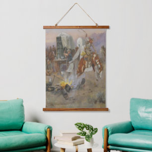 Charles M Russell  - Bronc  at Cow Camp  Doormat  Hanging Tapestry