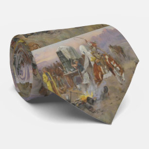 Charles M Russell  - Bronc  at Cow Camp   Tie