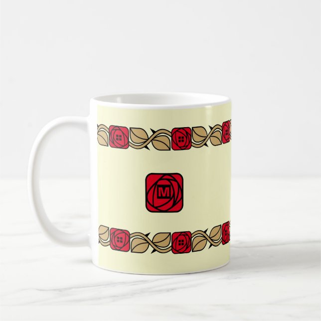 Charles Mackintosh Arts & Crafts Style Rose Frieze Coffee Mug (Left)