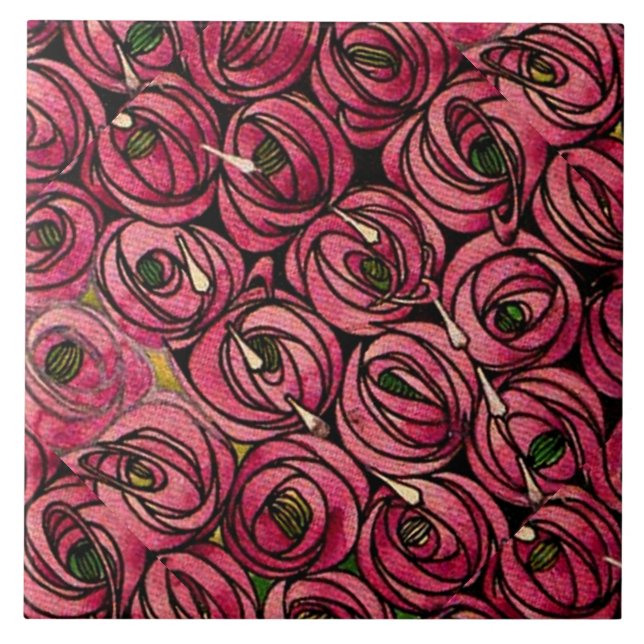 Charles Mackintosh painting, Roses Ceramic Tile (Front)