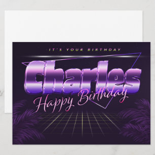 Charles Name Vorname lila retro Karte Geburtstag Card